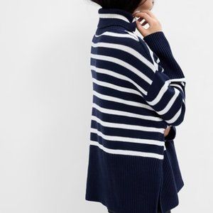 New Gap 24/7 Split-Hem Turtleneck Sweater (Navy/White Stripe) orig $79.99